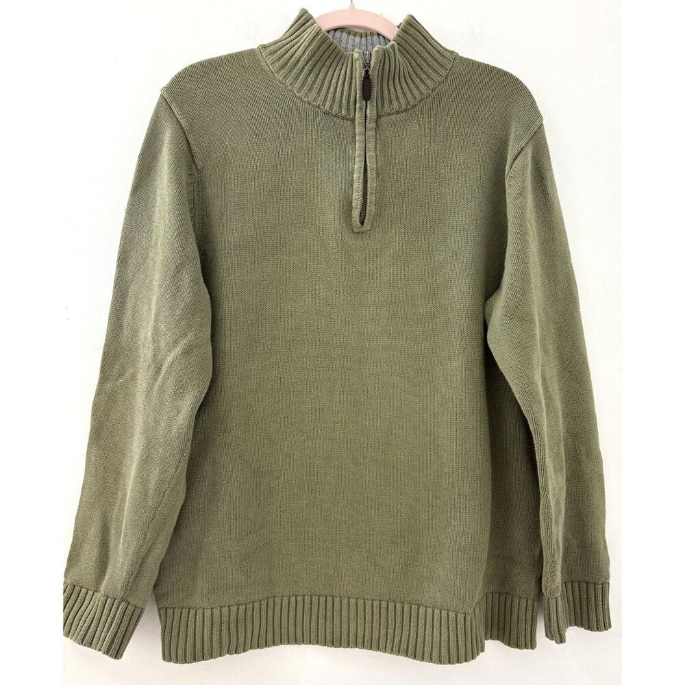L.L.bean Vintage Cotton Sage Green Half Zip Sweater Size Medium Tall Cottagecore